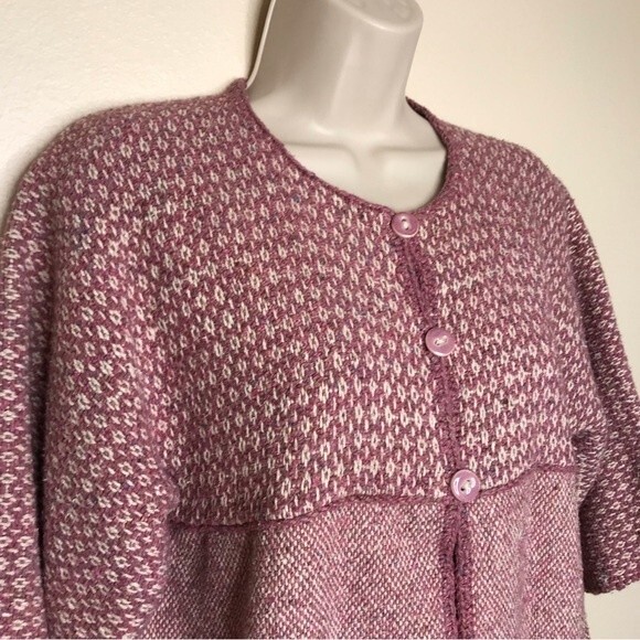Handwoven By Harvey Fiber Art Three Button Cardigan Jacket Pink Cream Women Sm - Picture 2 of 13